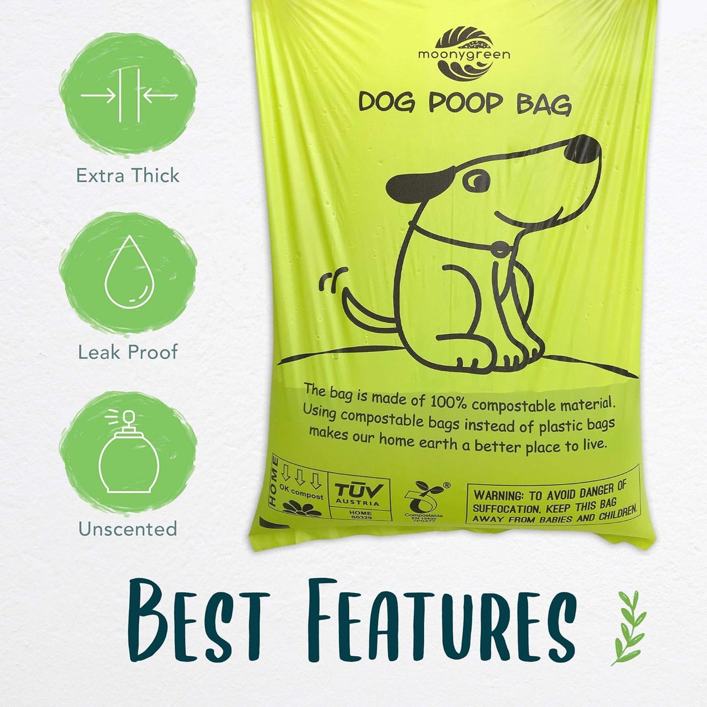 Dog Poop Bag, Compostable Doggie Poop Bags Refills, Eco-Friendly Pet Waste Bags, Vegetable-Based Unscented, Compostable, Extra Thick, Leak Proof, Size 9 X 13 Inches, 120 Count