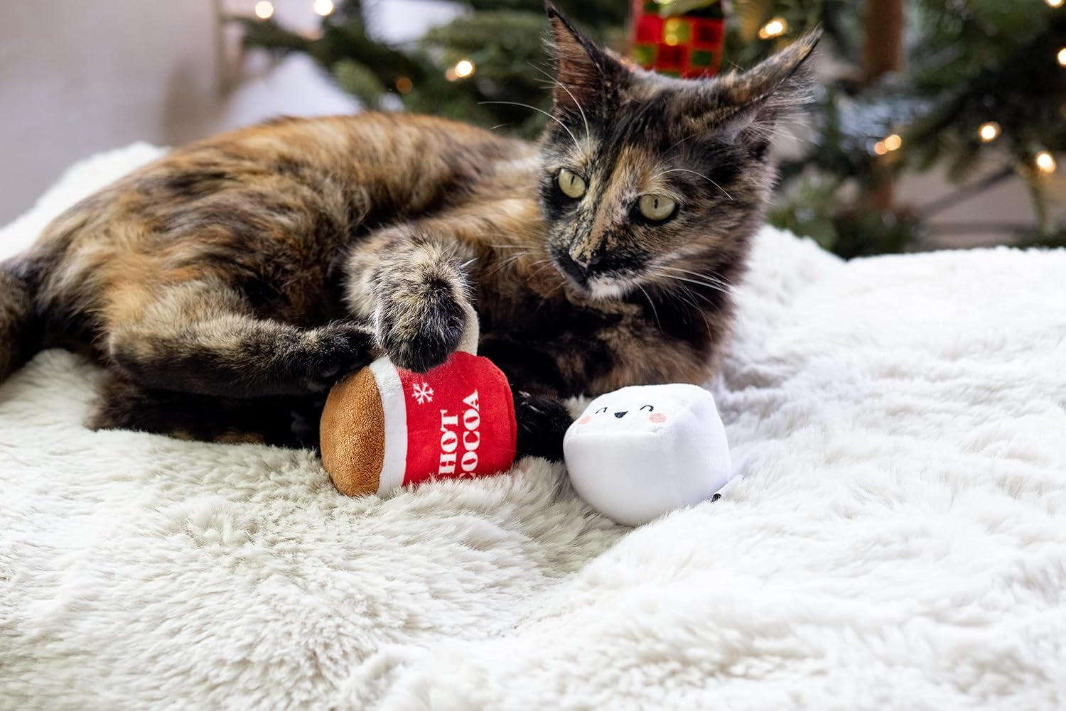 Hot Cocoa Christmas Cat Toy Set, Holiday Pet Owner Gift, Holiday Must Have Accessories, Plush Rattle and Crinkle Holiday Cat Toys, Set of 2