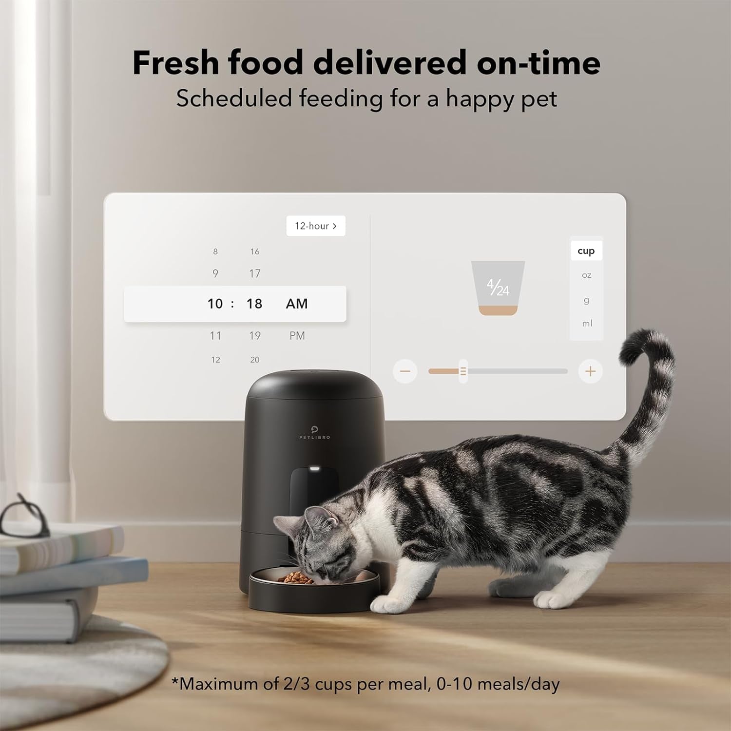 Automatic Cat Feeder, Wi-Fi Rechargeable Cat Food Dispenser Battery-Operated with 30-Day Life, AIR 2.4G Wi-Fi Timed Pet Feeder for Cat & Dog, 2L Auto Cat Feeder, Black