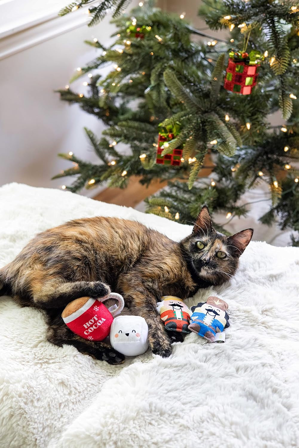 Hot Cocoa Christmas Cat Toy Set, Holiday Pet Owner Gift, Holiday Must Have Accessories, Plush Rattle and Crinkle Holiday Cat Toys, Set of 2
