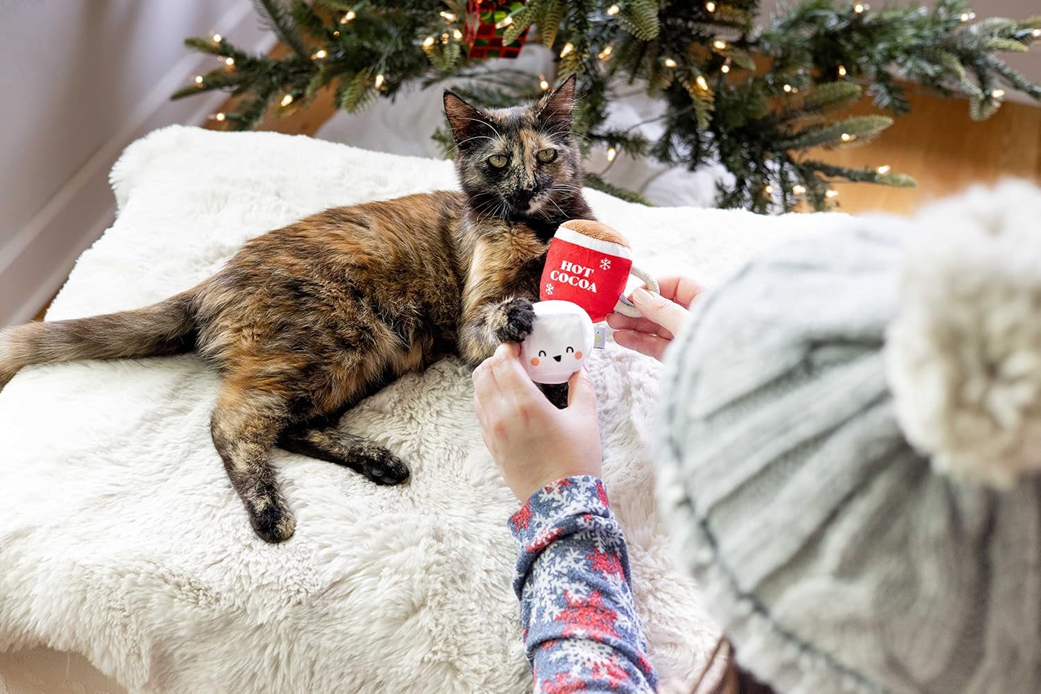 Hot Cocoa Christmas Cat Toy Set, Holiday Pet Owner Gift, Holiday Must Have Accessories, Plush Rattle and Crinkle Holiday Cat Toys, Set of 2