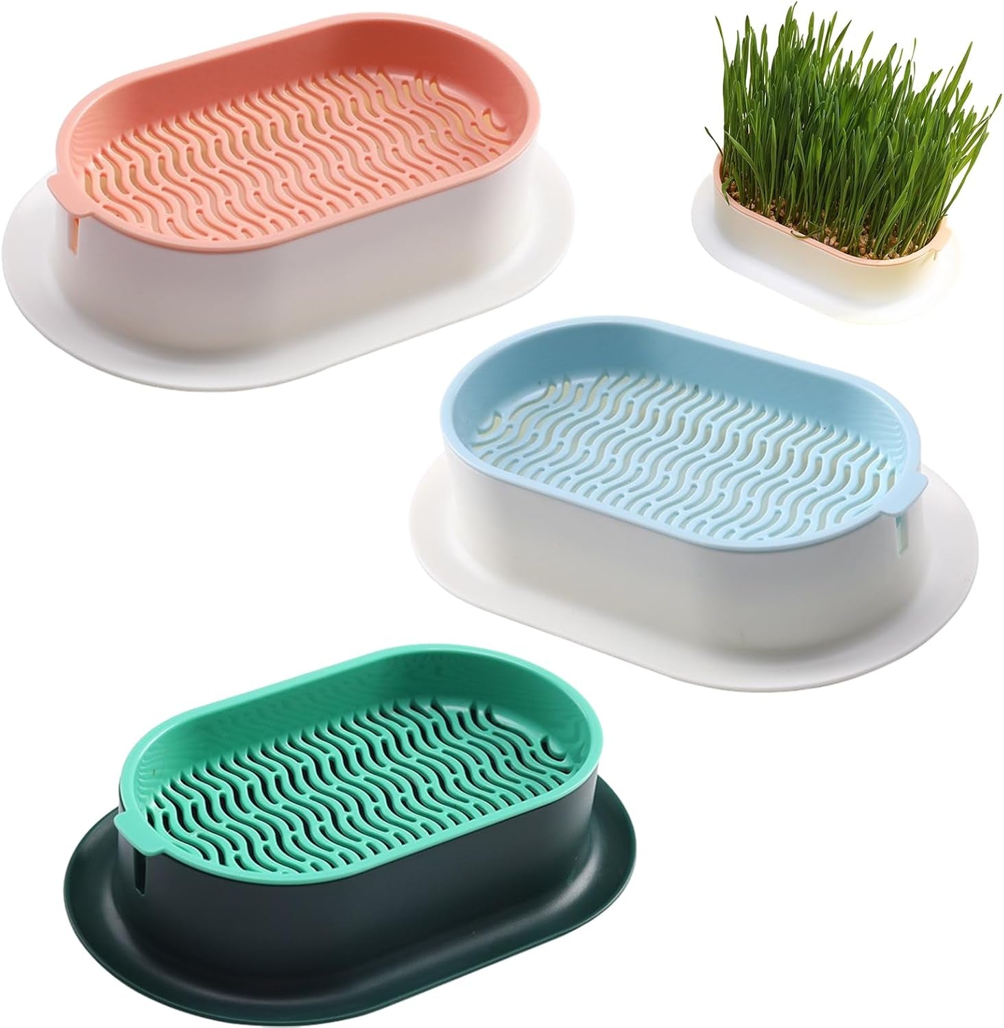 Household Cat Grass Planter, Plastic Catnip Cat Grass Box Soil Cat Plant Planting Box Nursery Cat Plant for Pet(Size:3Pcs)