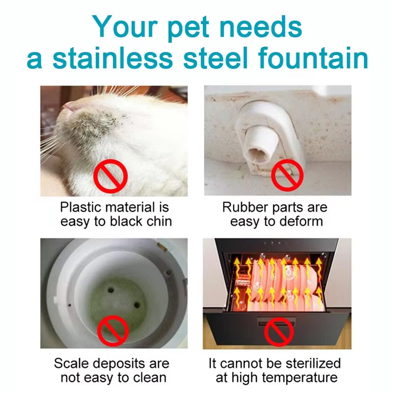 Cat Drinking Fountain Automatic Stainless Steel Pet Fountains Water Dispenser Ultra Quiet Pump Water Foutain for Multiple Pets