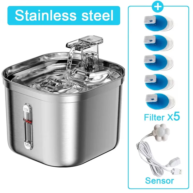 Cat Drinking Fountain Automatic Stainless Steel Pet Fountains Water Dispenser Ultra Quiet Pump Water Foutain for Multiple Pets