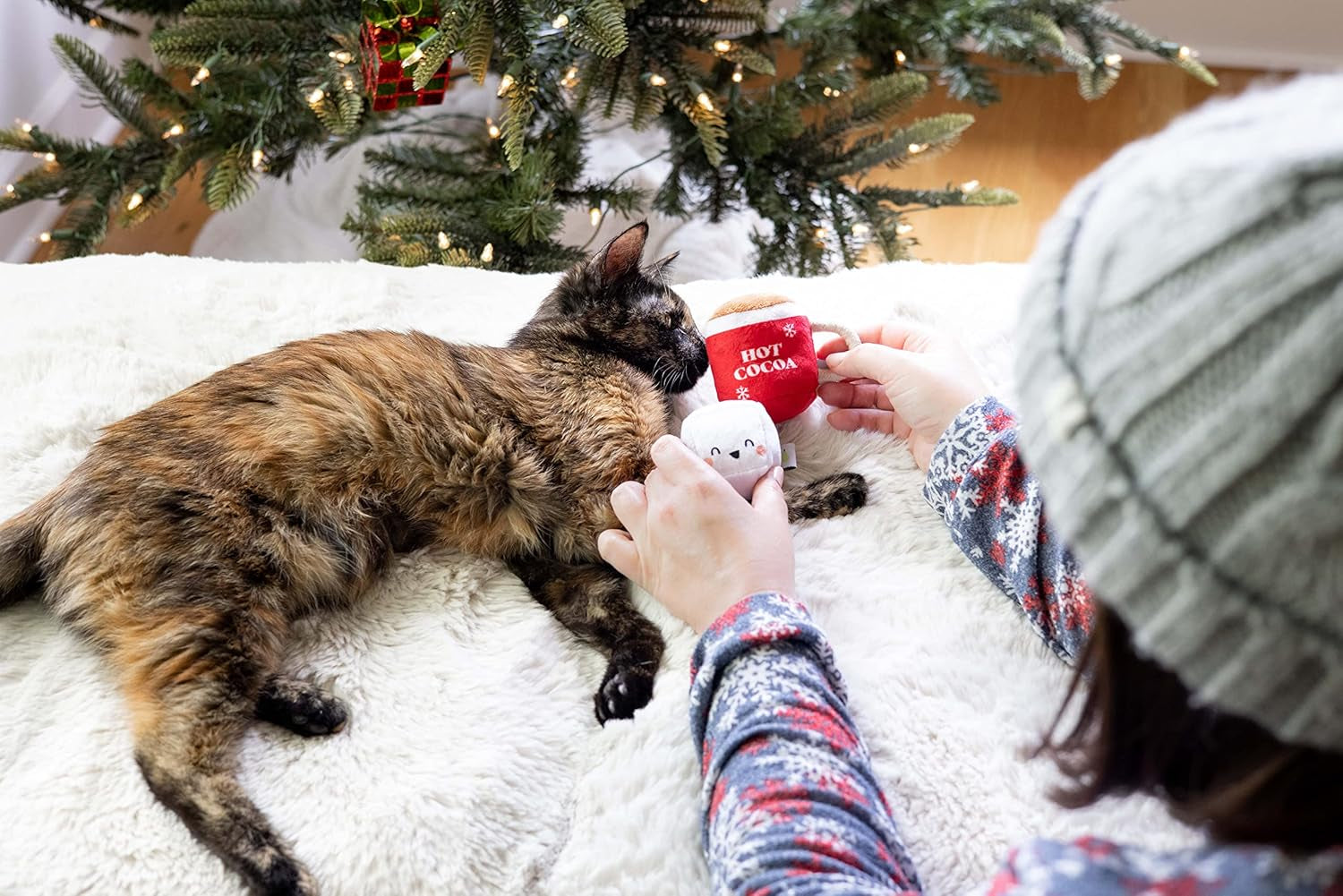 Hot Cocoa Christmas Cat Toy Set, Holiday Pet Owner Gift, Holiday Must Have Accessories, Plush Rattle and Crinkle Holiday Cat Toys, Set of 2