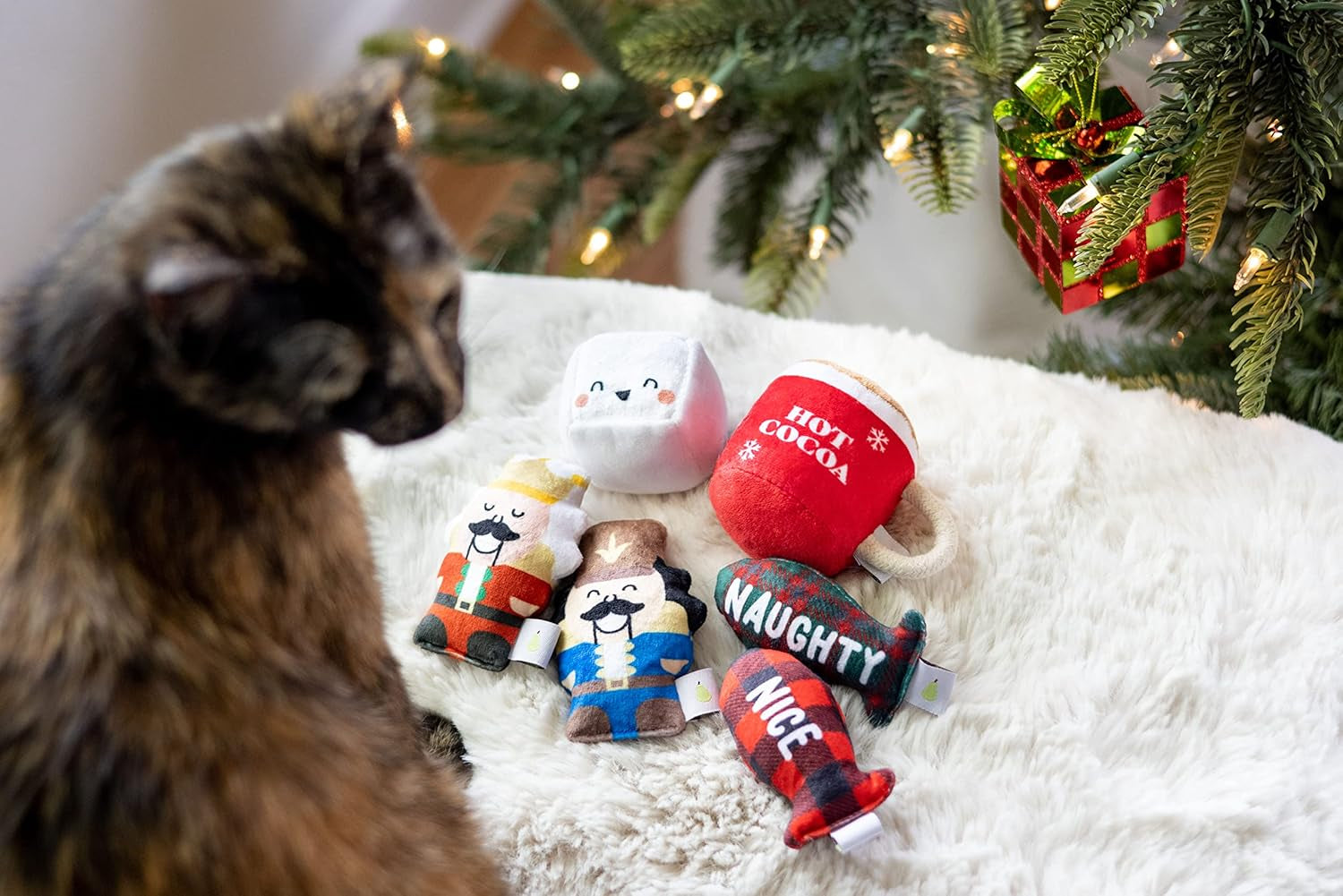 Hot Cocoa Christmas Cat Toy Set, Holiday Pet Owner Gift, Holiday Must Have Accessories, Plush Rattle and Crinkle Holiday Cat Toys, Set of 2