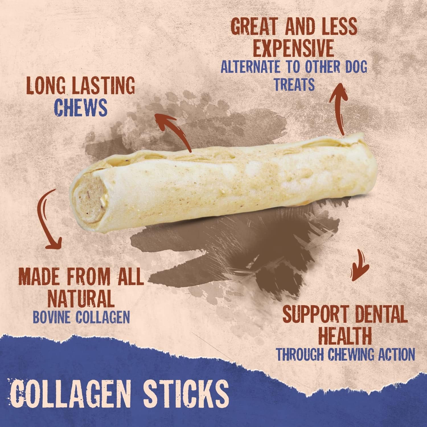 Collagen Chew Sticks for Dogs, 7IN-100% Beef,Grass Fed Non-Gmo Premium Odor Free Dog Chews – All Natural Dog Treats Low Fat and High Protein Dental Treats