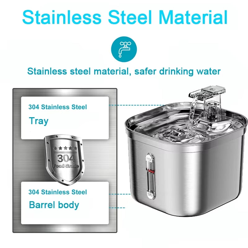 Cat Drinking Fountain Automatic Stainless Steel Pet Fountains Water Dispenser Ultra Quiet Pump Water Foutain for Multiple Pets