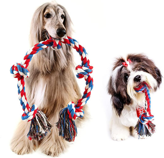 Dog Rope Toys for Large Dog Aggressive Chewers, Dog Interactive Toys for Boredom Heavy Duty, 5 Knot Tough Rope Chew Toy, Red